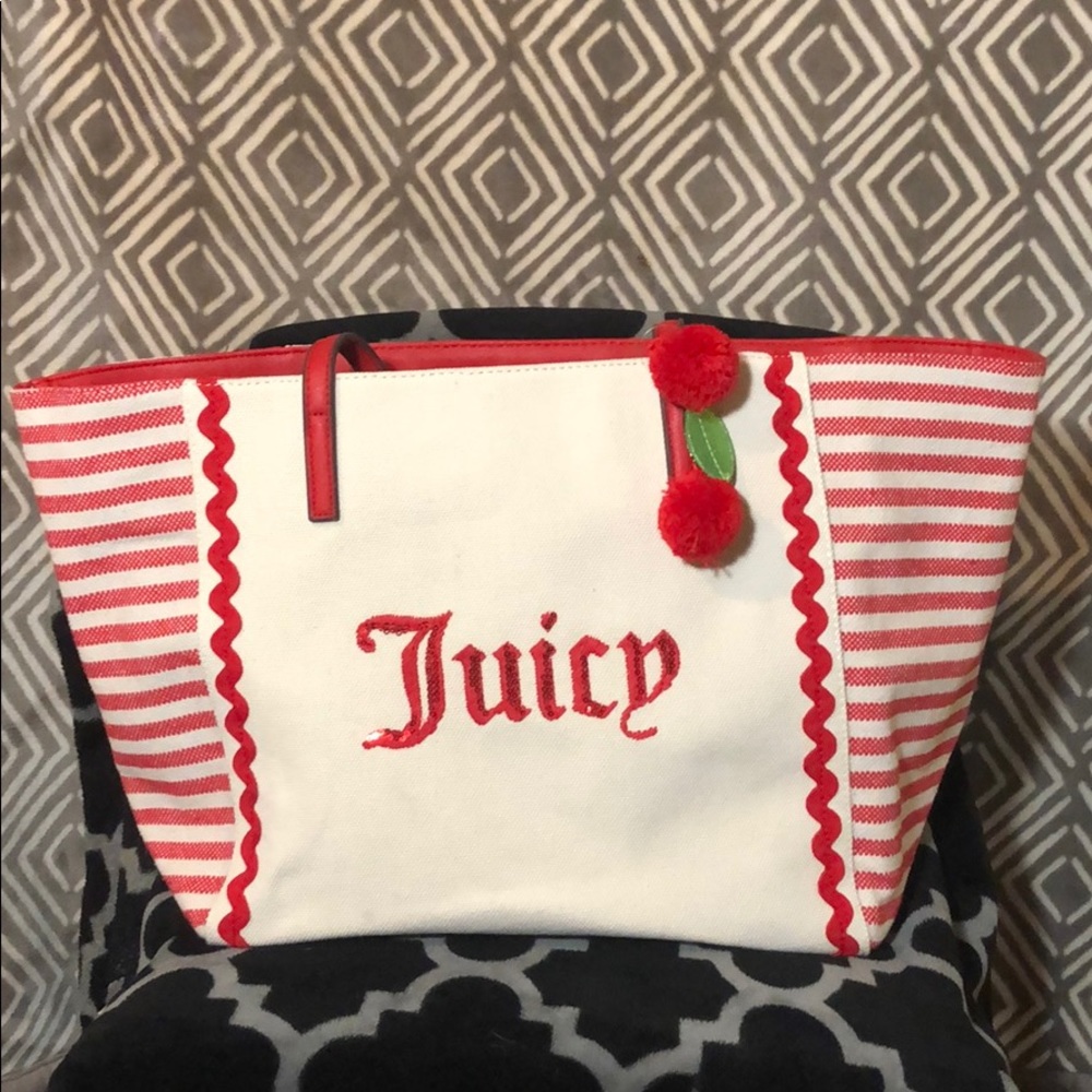 Juicy Couture Red Striped Cabana Tote w/ Wristlet
